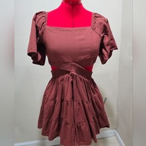 Shy Velvet Small Women's Summer Dress Square Neck Short Sleeves Crossover Waist